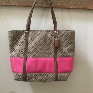 COACH Khaki Pink zipper Tote purse